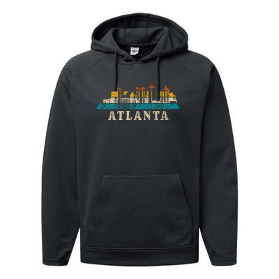 Atlanta Skyline Georgia Atl Vintage Pride Retro Performance Fleece Hoodie