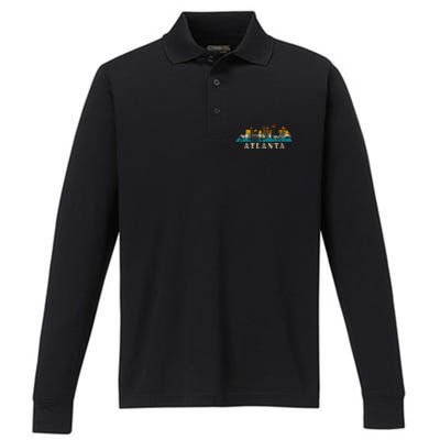 Atlanta Skyline Georgia Atl Vintage Pride Retro Performance Long Sleeve Polo