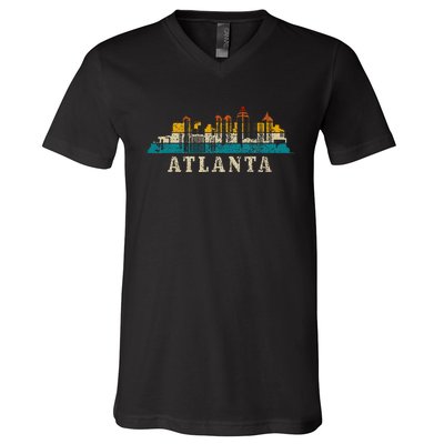 Atlanta Skyline Georgia Atl Vintage Pride Retro V-Neck T-Shirt