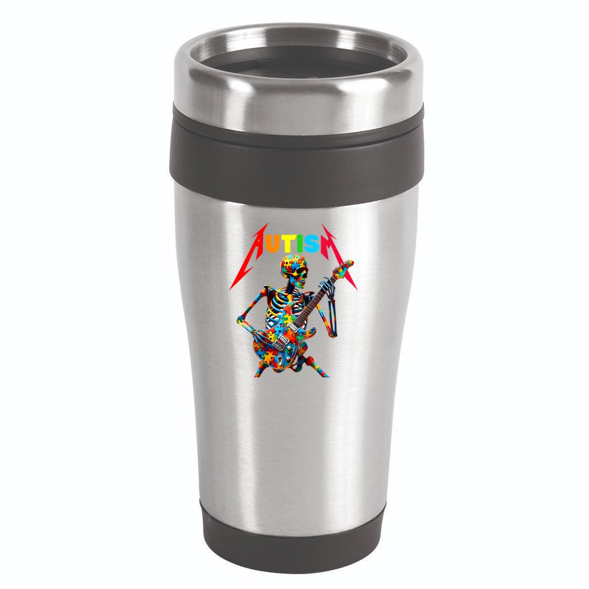 Autism Skeleton Guitar Player Rock Music Autism Awareness 16oz Travel Tumbler