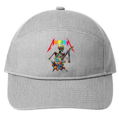Autism Skeleton Guitar Player Rock Music Autism Awareness 7-Panel Snapback Hat