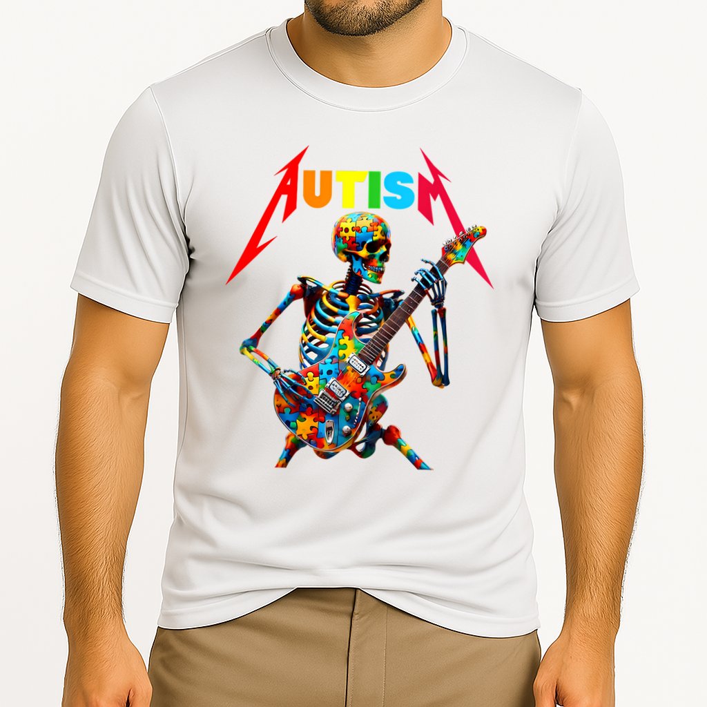 Autism Skeleton Guitar Player Rock Music Autism Awareness Cooling Performance Crew T-Shirt