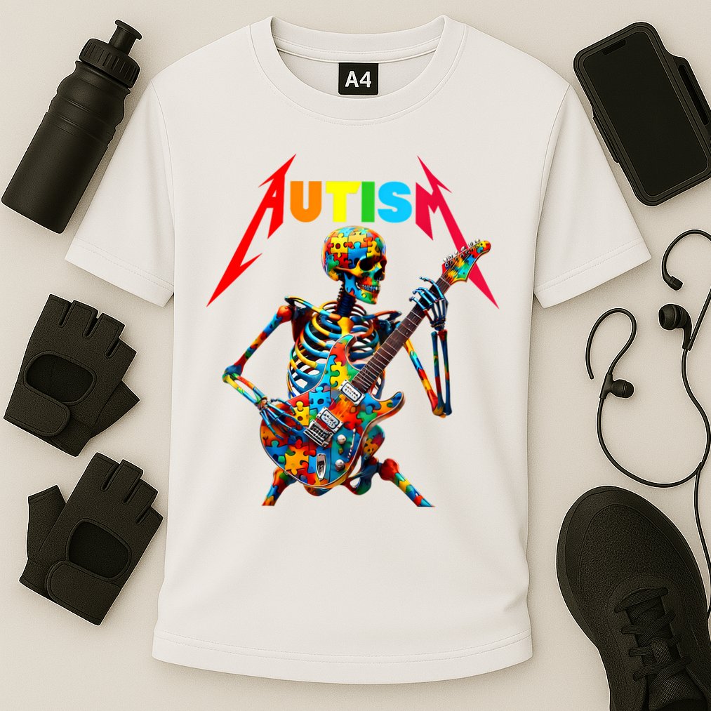 Autism Skeleton Guitar Player Rock Music Autism Awareness Cooling Performance Crew T-Shirt