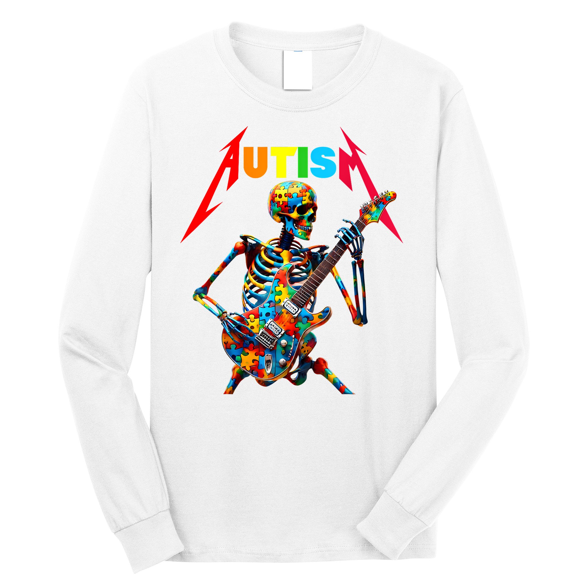 Autism Skeleton Guitar Player Rock Music Autism Awareness Long Sleeve Shirt