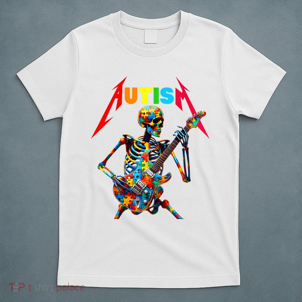 Autism Skeleton Guitar Player Rock Music Autism Awareness T-Shirt
