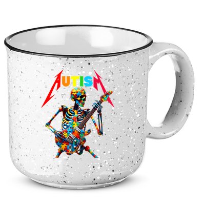Autism Skeleton Guitar Player Rock Music Autism Awareness 15oz Campfire Ceramic Mug
