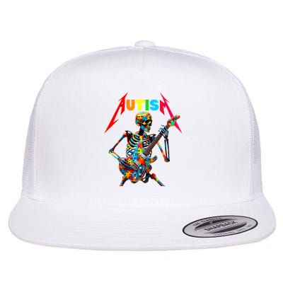 Autism Skeleton Guitar Player Rock Music Autism Awareness Flat Bill Trucker Hat