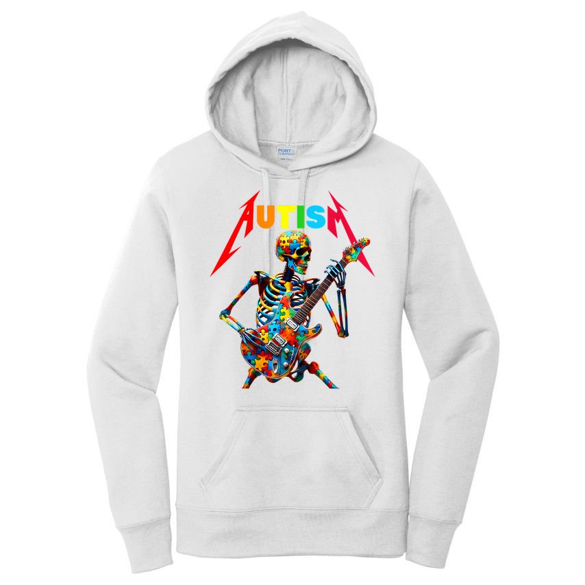 Autism Skeleton Guitar Player Rock Music Autism Awareness Women's Pullover Hoodie