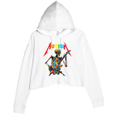 Autism Skeleton Guitar Player Rock Music Autism Awareness Crop Fleece Hoodie