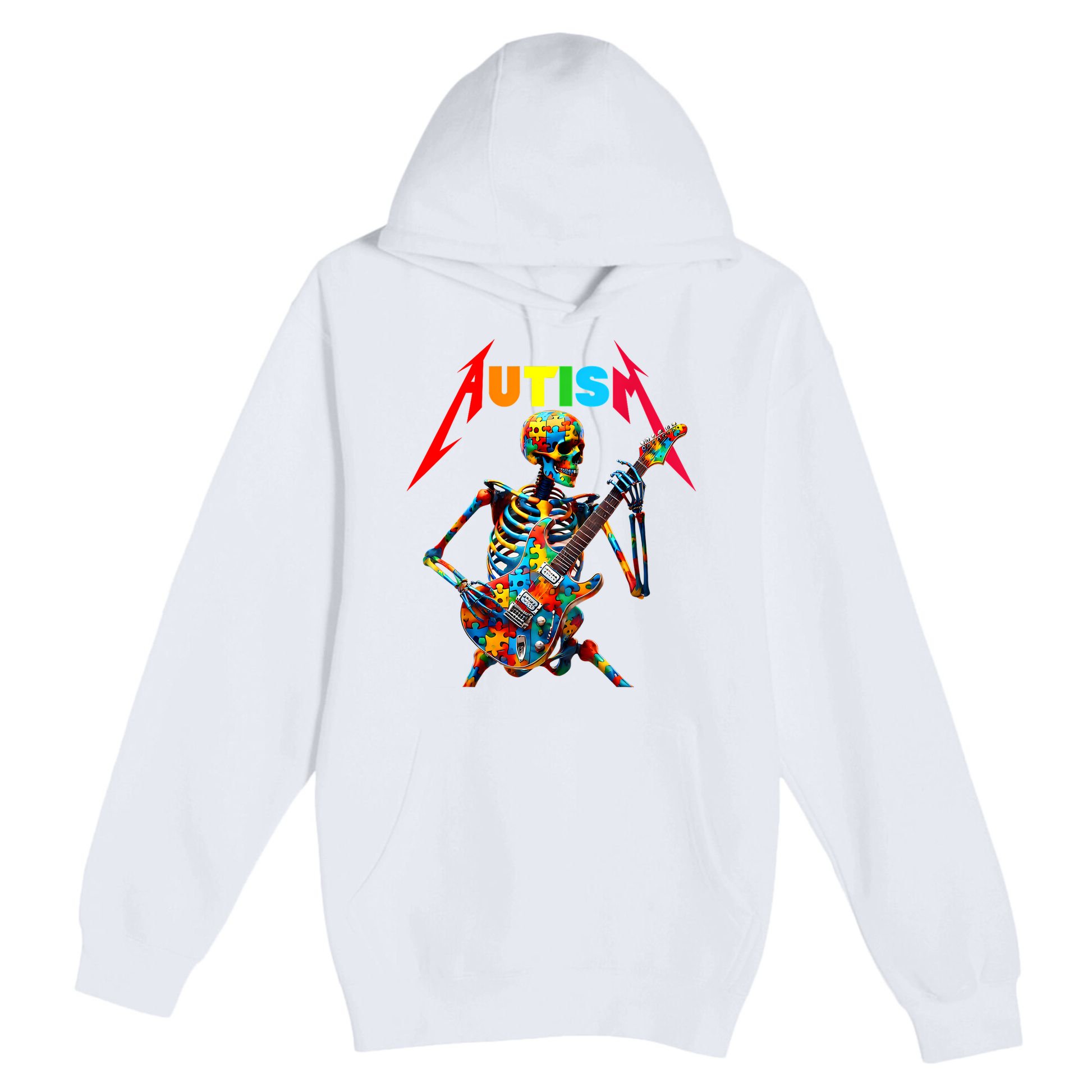 Autism Skeleton Guitar Player Rock Music Autism Awareness Premium Pullover Hoodie
