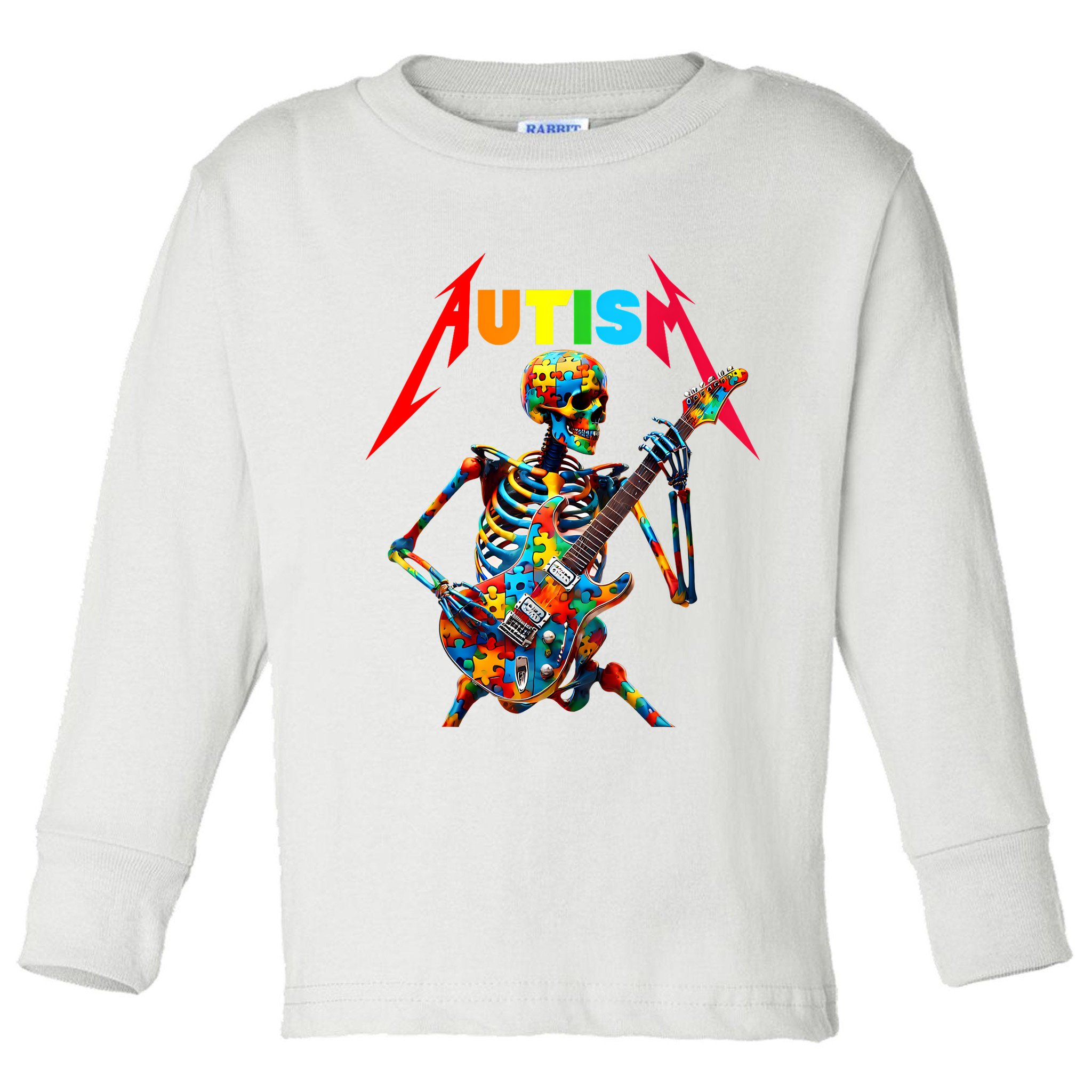 Autism Skeleton Guitar Player Rock Music Autism Awareness Toddler Long Sleeve Shirt