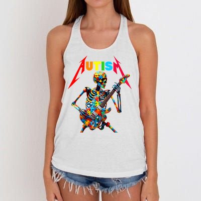 Autism Skeleton Guitar Player Rock Music Autism Awareness Women's Knotted Racerback Tank