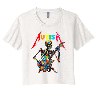 Autism Skeleton Guitar Player Rock Music Autism Awareness Crop Top