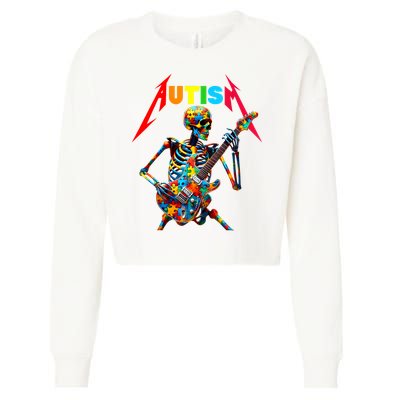 Autism Skeleton Guitar Player Rock Music Autism Awareness Cropped Pullover Crew