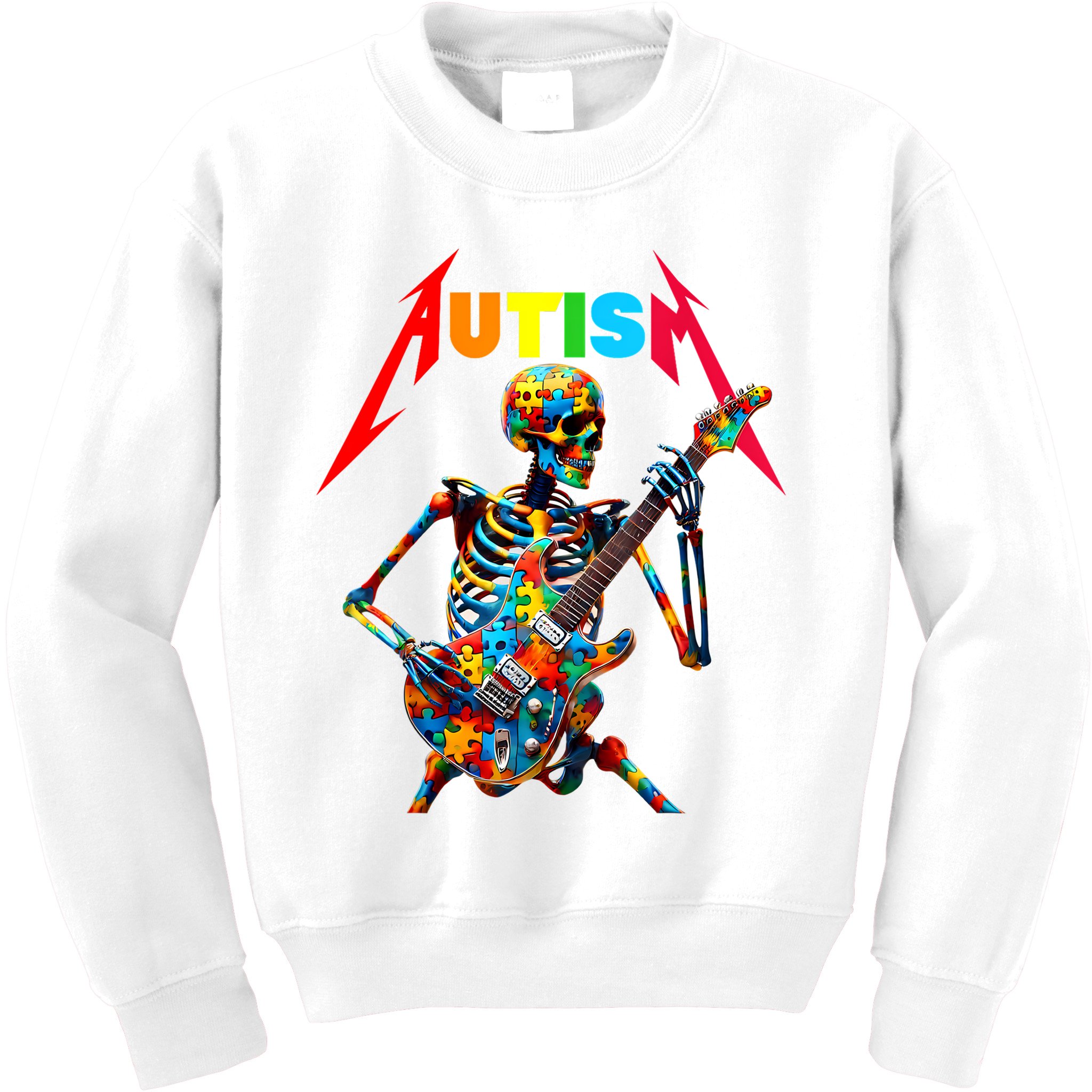 Autism Skeleton Guitar Player Rock Music Autism Awareness Kids Sweatshirt