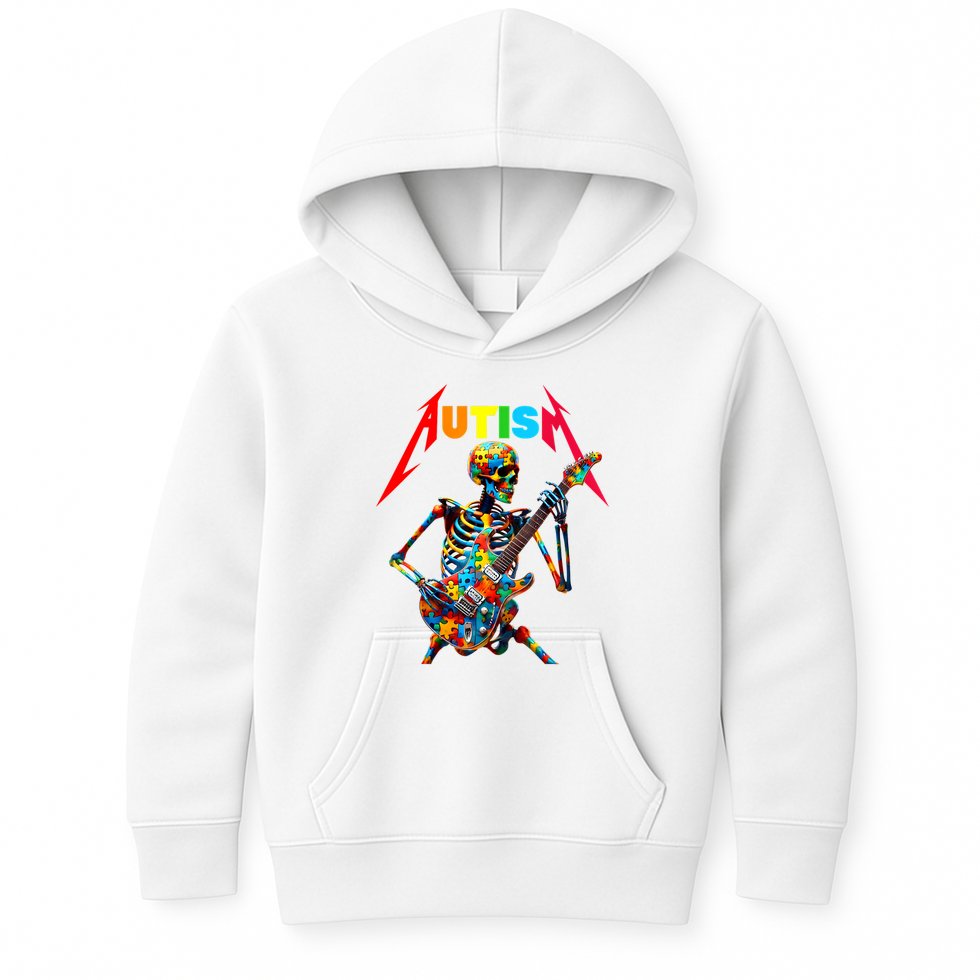 Autism Skeleton Guitar Player Rock Music Autism Awareness Kids Hoodie