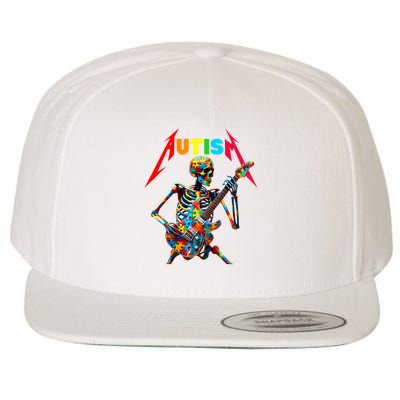 Autism Skeleton Guitar Player Rock Music Autism Awareness Wool Snapback Cap