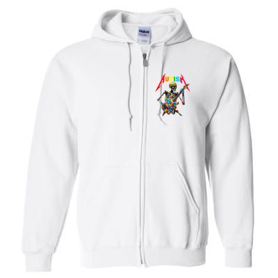 Autism Skeleton Guitar Player Rock Music Autism Awareness Full Zip Hoodie
