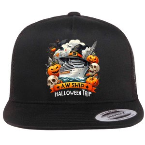 Aw Ship Halloween Trip Family Cruising Crew Cruise Squad Flat Bill Trucker Hat