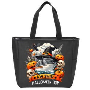 Aw Ship Halloween Trip Family Cruising Crew Cruise Squad Zip Tote Bag