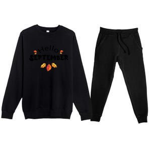 Autumn Season Hello September Graphic Premium Crewneck Sweatsuit Set