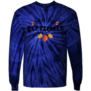 Autumn Season Hello September Graphic Tie-Dye Long Sleeve Shirt