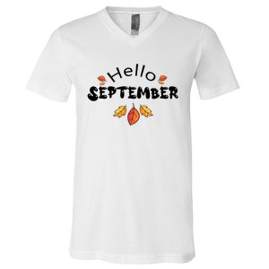 Autumn Season Hello September Graphic V-Neck T-Shirt