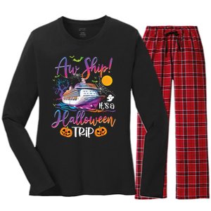 Aw Ship Halloween Trip Family Cruising Crew Cruise Squad Women's Long Sleeve Flannel Pajama Set 