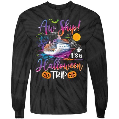 Aw Ship Halloween Trip Family Cruising Crew Cruise Squad Tie-Dye Long Sleeve Shirt