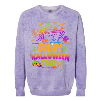 Aw Ship Halloween Trip Family Cruising Crew Cruise Squad Gift Colorblast Crewneck Sweatshirt