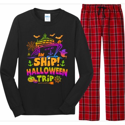 Aw Ship Halloween Trip Family Cruising Crew Cruise Squad Gift Long Sleeve Pajama Set