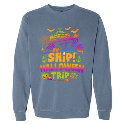 Aw Ship Halloween Trip Family Cruising Crew Cruise Squad Gift Garment-Dyed Sweatshirt