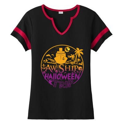 Aw Ship Halloween Trip Family Cruising Crew Cruise Squad Cute Gift Ladies Halftime Notch Neck Tee