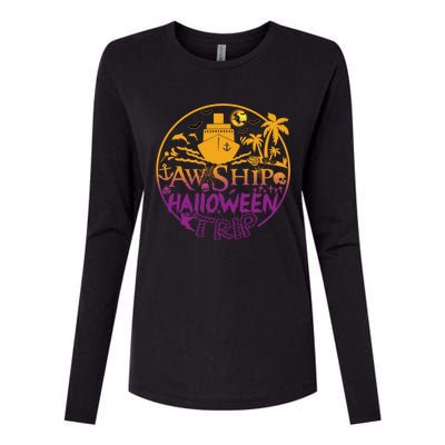 Aw Ship Halloween Trip Family Cruising Crew Cruise Squad Cute Gift Womens Cotton Relaxed Long Sleeve T-Shirt