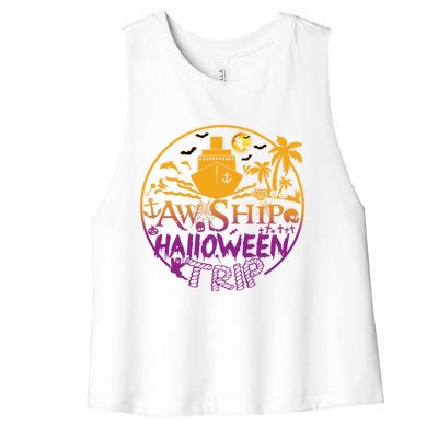 Aw Ship Halloween Trip Family Cruising Crew Cruise Squad Cute Gift Women's Racerback Cropped Tank