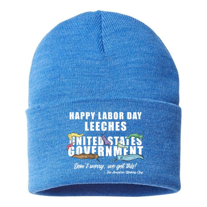 Anti Socialism Happy Labor Day Leeches Cute Gift Sustainable Knit Beanie