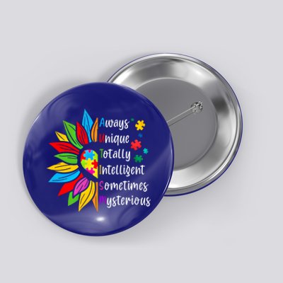 Autism Sunflower Heart Puzzle Pieces Love Support Acceptance Gift Button