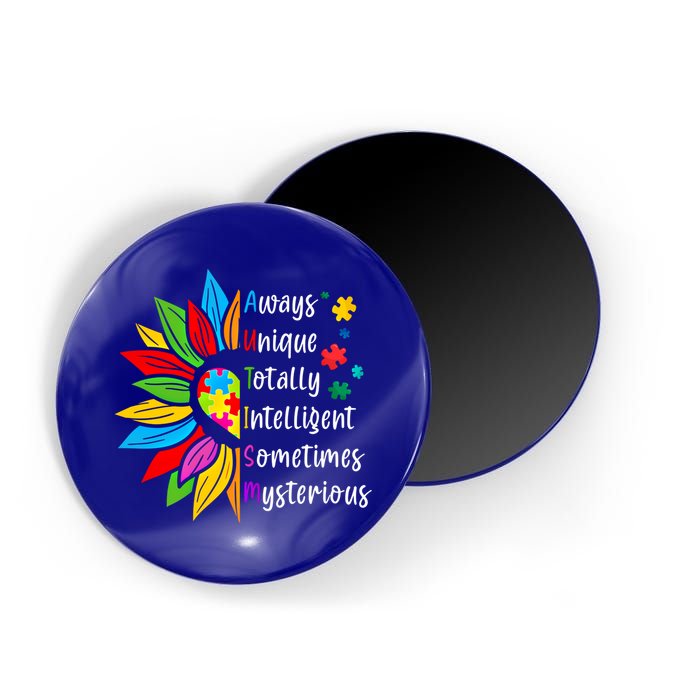 Autism Sunflower Heart Puzzle Pieces Love Support Acceptance Gift Magnet