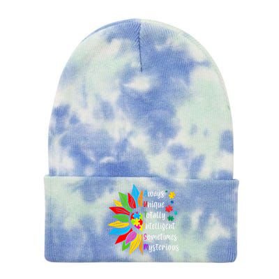 Autism Sunflower Heart Puzzle Pieces Love Support Acceptance Gift Tie Dye 12in Knit Beanie