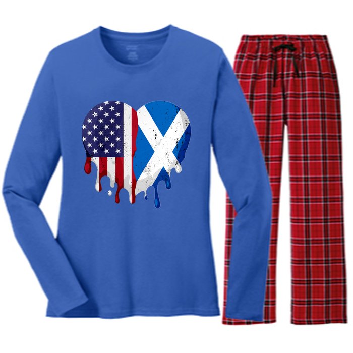 American Scottish Heritage Month Scotland Flag Heart Gift Women's Long Sleeve Flannel Pajama Set 