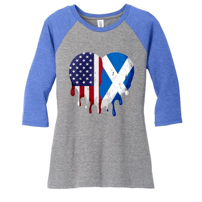 American Scottish Heritage Month Scotland Flag Heart Gift Women's Tri-Blend 3/4-Sleeve Raglan Shirt