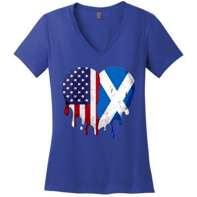 American Scottish Heritage Month Scotland Flag Heart Gift Women's V-Neck T-Shirt