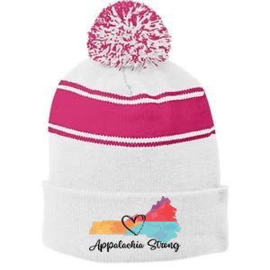 Appalachia Strong Hurricane Helene Disaster Relief Stripe Pom Pom Beanie