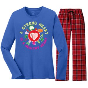 A Strong Heart Is A Healthy Heart Vegan Fitness Health Sport Funny Gift Women's Long Sleeve Flannel Pajama Set 