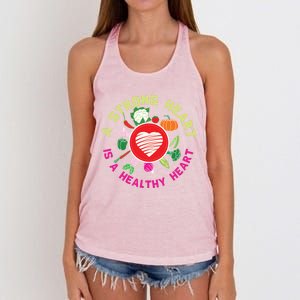 A Strong Heart Is A Healthy Heart Vegan Fitness Health Sport Funny Gift Women's Knotted Racerback Tank