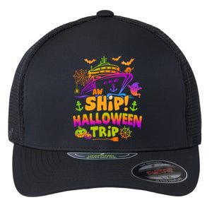 Aw Ship Halloween Trip Family Cruising Crew Cruise Squad Gift Flexfit Unipanel Trucker Cap