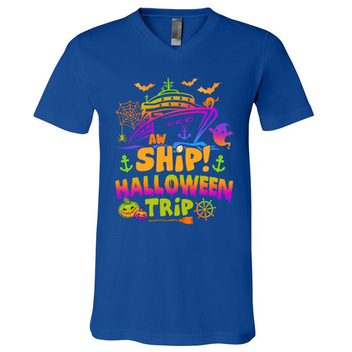 Aw Ship Halloween Trip Family Cruising Crew Cruise Squad Gift V-Neck T-Shirt