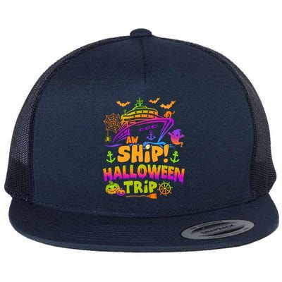 Aw Ship Halloween Trip Family Cruising Crew Cruise Squad Gift Flat Bill Trucker Hat