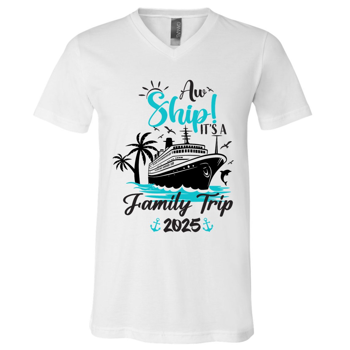 Aw Ship ItS A Family Trip 2025 Family Cruise Vacation Funny V-Neck T-Shirt