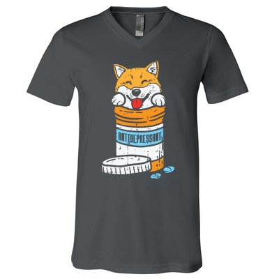 Antidepressant Shiba Inu Akita Japanese Dog Doge Meme Gift V-Neck T-Shirt